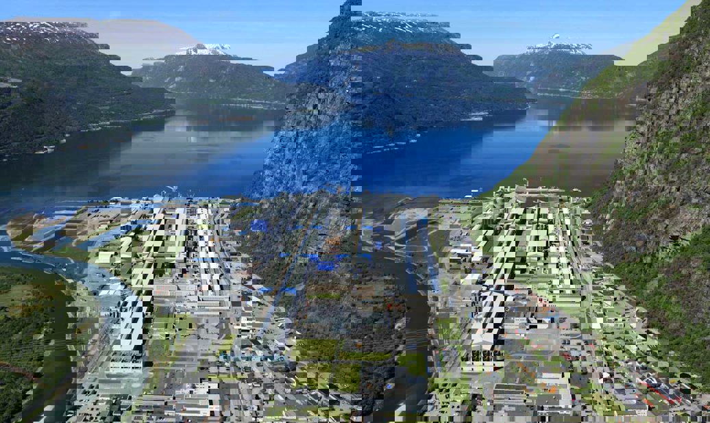 a city next to a lake