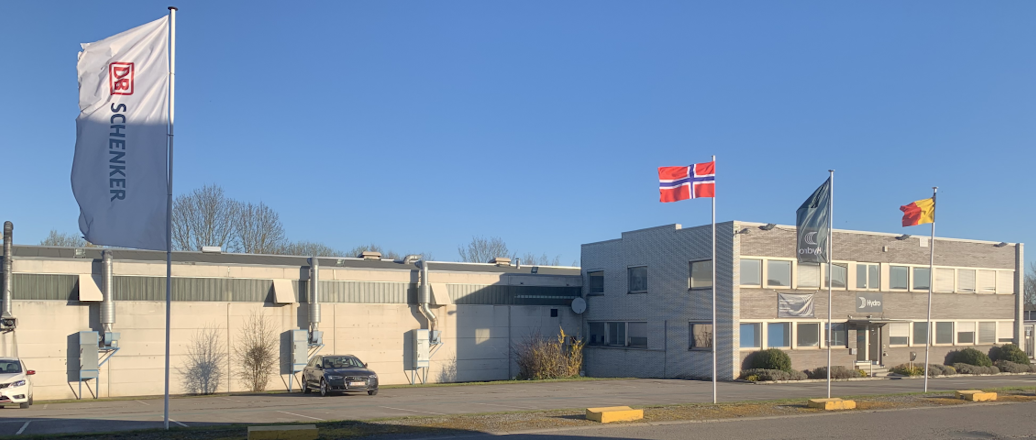 a building with flags in front